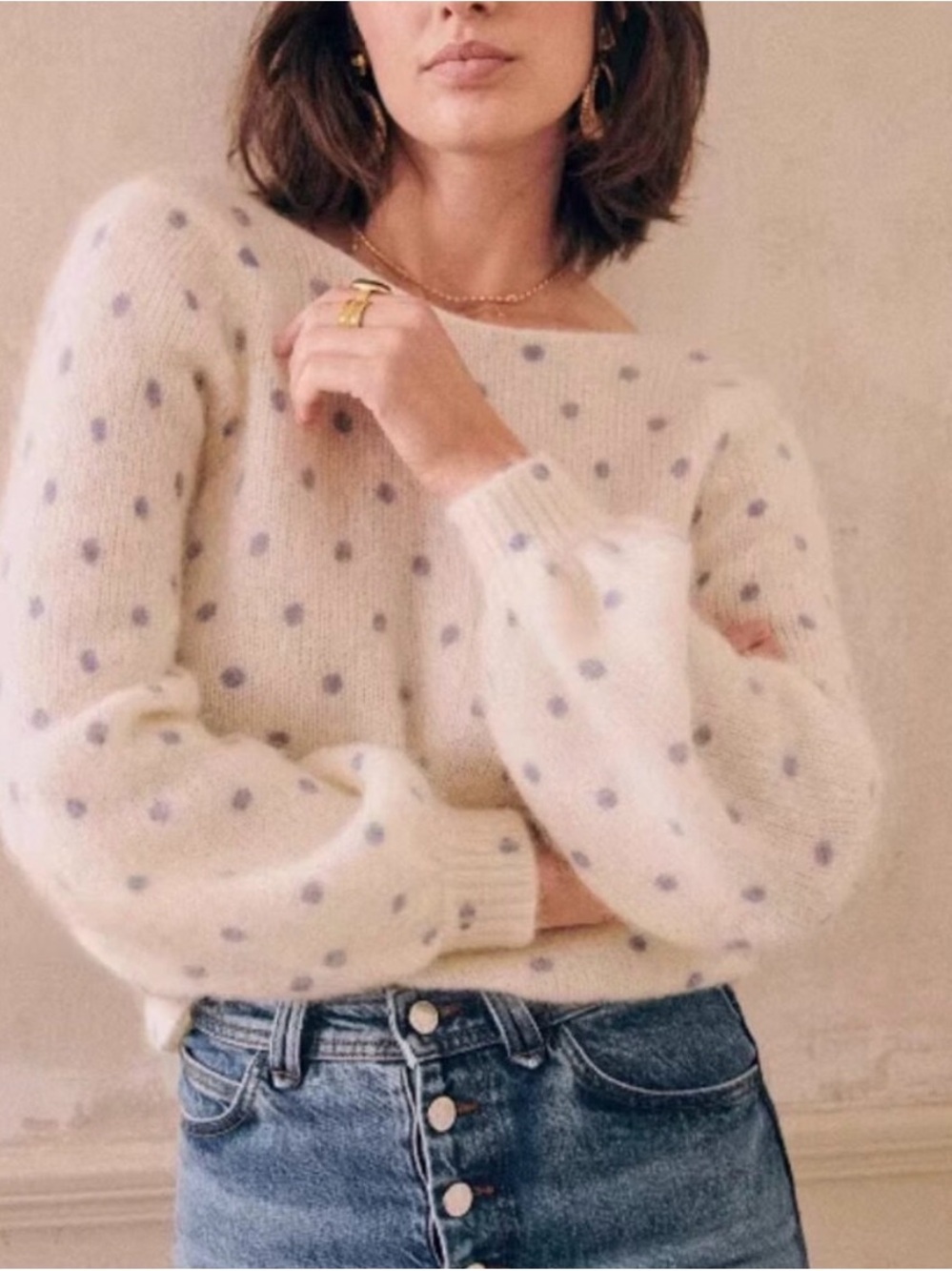 NWT Sezane Alban Jumper Sweater Blue Polka Dot Knit Size M